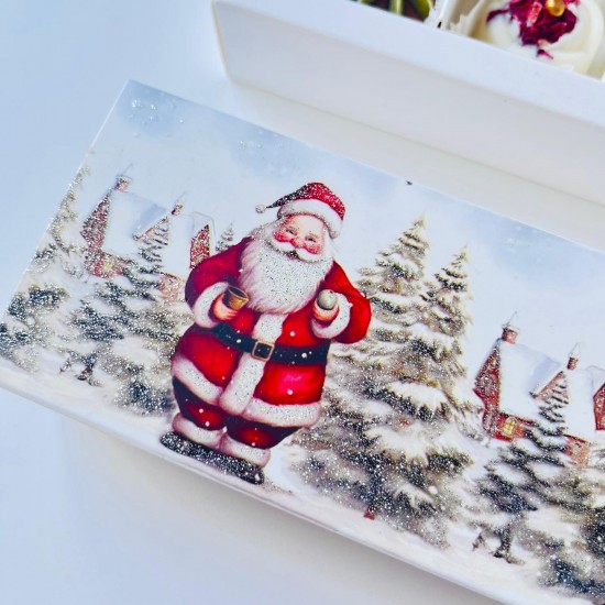 5 Bölmeli Karton Sürgülü Çikolata Kutusu-Simli Noel Baba