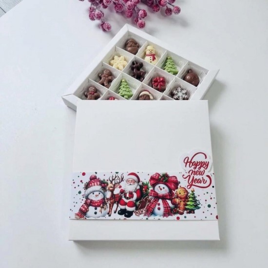 16 Bölmeli Bonbon Çikolata Kutusu-Yılbaşı Şeritli Kardan Adam 16 Bölmeli Bonbon Çikolata Kutusu-Yılbaşı Şeritli Kardan Adam