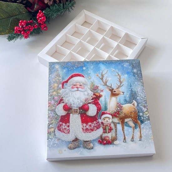 16 Bölmeli Simli Bonbon Çikolata Kutusu-(Kurşun Asker-Noel Baba)
