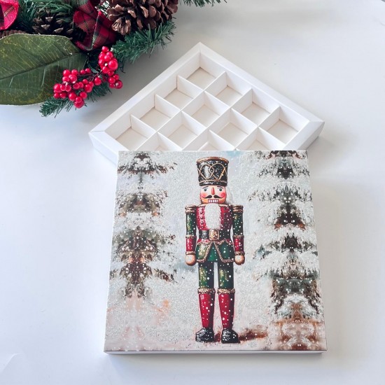 16 Bölmeli Simli Bonbon Çikolata Kutusu-(Kurşun Asker-Noel Baba)