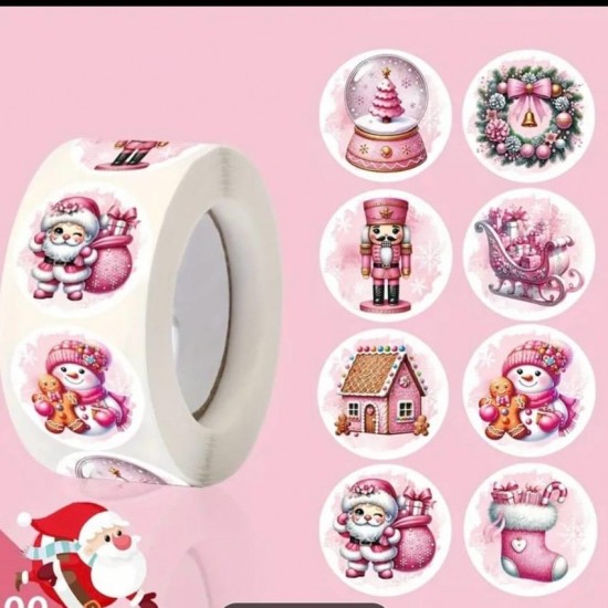 Sticker Yapışkanlı,Noel Karışık Desen Pembe