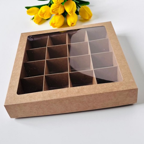 16 Bölmeli Pencereli Çikolata Kutusu-Madlen Uyumlu 16 Bölmeli Pencereli Çikolata Kutusu-Madlen Uyumlu