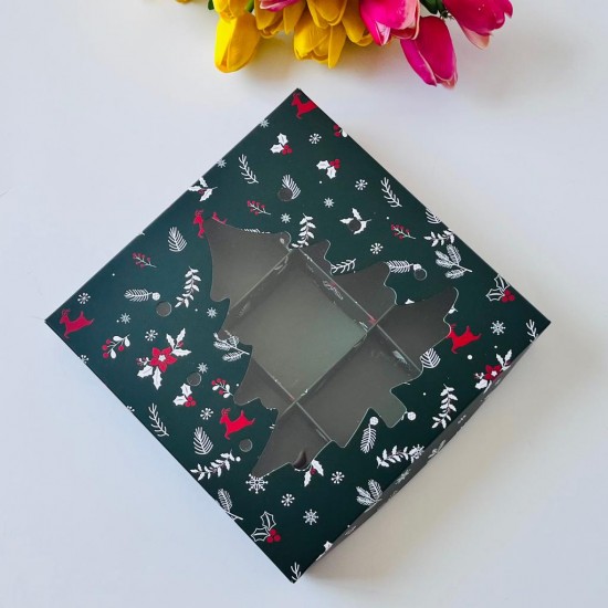 21x21x4 Pencereli Çam Ağacı Tasarım Karton Kutu (9 Bölmeli)