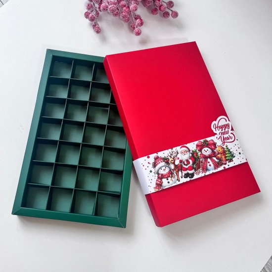 28 Bölmeli Bonbon Çikolata Kutusu - Yılbaşı Şeritli Kardan Adam 28 Bölmeli Bonbon Çikolata Kutusu - Yılbaşı Şeritli Kardan Adam