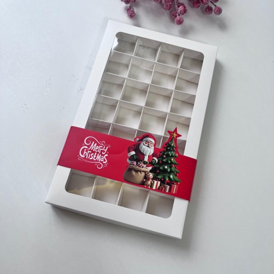 28 Bölmeli Pencereli Bonbon Çikolata Kutusu-Yılbaşı Şeritli Noel Baba 28 Bölmeli Pencereli Bonbon Çikolata Kutusu-Yılbaşı Şeritli Noel Baba