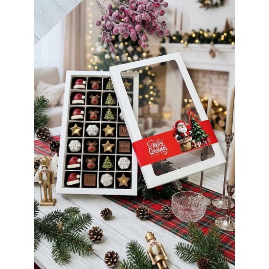 28 Bölmeli Pencereli Bonbon Çikolata Kutusu-Yılbaşı Şeritli Noel Baba 28 Bölmeli Pencereli Bonbon Çikolata Kutusu-Yılbaşı Şeritli Noel Baba