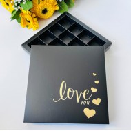 16 Bölmeli Bonbon Çikolata Kutusu Gold Yaldız-Love 