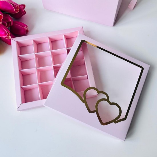 16 Bölmeli Kalp Tasarım Çikolata Kutusu Gold Yaldız