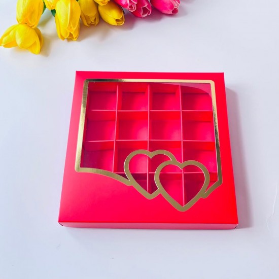 16 Bölmeli Kalp Tasarım Çikolata Kutusu Gold Yaldız