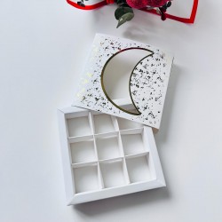 9 Bölmeli Ramazan Temalı Sürgülü Çikolata Kutusu Gold Yaldız 