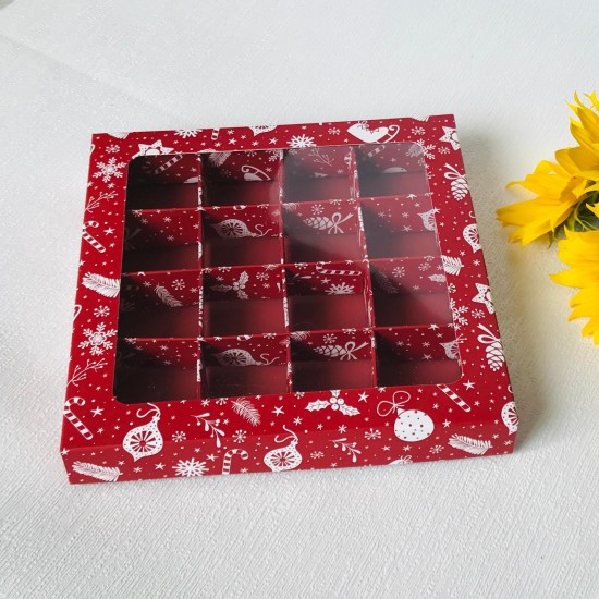 16 Bölmeli Pencereli Çikolata Kutusu Yılbaşı Desen