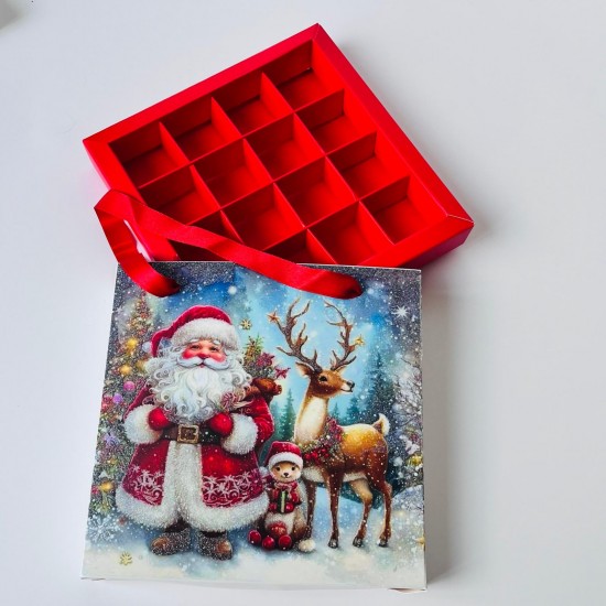 16 Bölmeli Çanta Model Bonbon Çikolata Kutusu-Simli Noel Baba