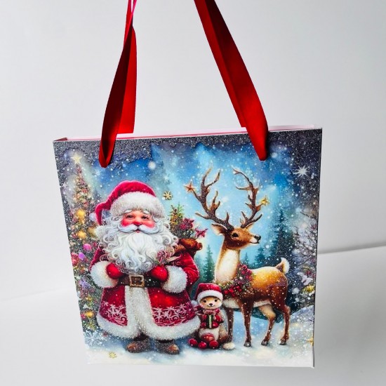 16 Bölmeli Çanta Model Bonbon Çikolata Kutusu-Simli Noel Baba