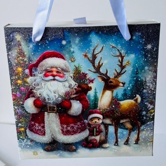 16 Bölmeli Çanta Model Bonbon Çikolata Kutusu-Simli Noel Baba