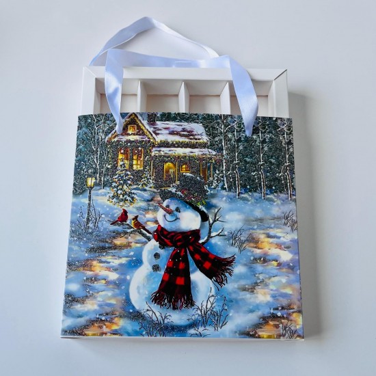 16 Bölmeli Çanta Model Bonbon Çikolata Kutusu-Simli Kardan Adam