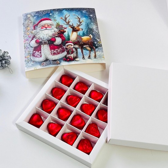 16 Bölmeli Simli Noel Baba Çikolata Kutusu ve Kılıfı