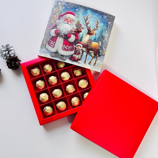 16 Bölmeli Simli Noel Baba Çikolata Kutusu ve Kılıfı