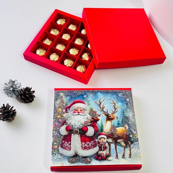 16 Bölmeli Simli Noel Baba Çikolata Kutusu ve Kılıfı