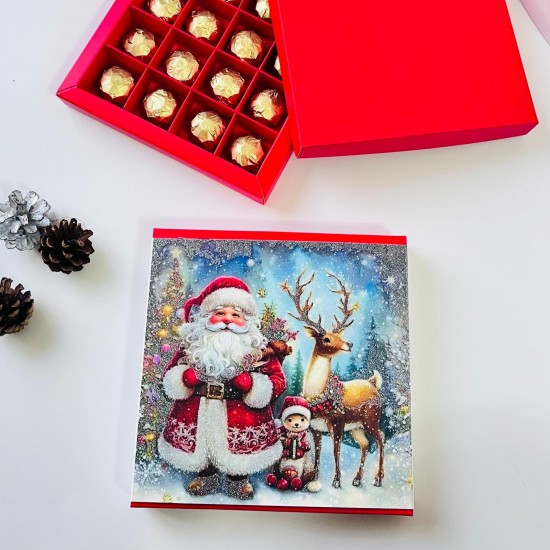 16 Bölmeli Simli Noel Baba Çikolata Kutusu ve Kılıfı