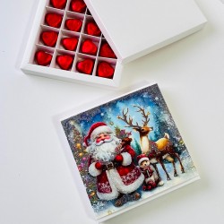 16 Bölmeli Simli Noel Baba Çikolata Kutusu ve Kılıfı