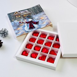 16 Bölmeli Simli Kardan Adam Çikolata Kutusu ve Kılıfı