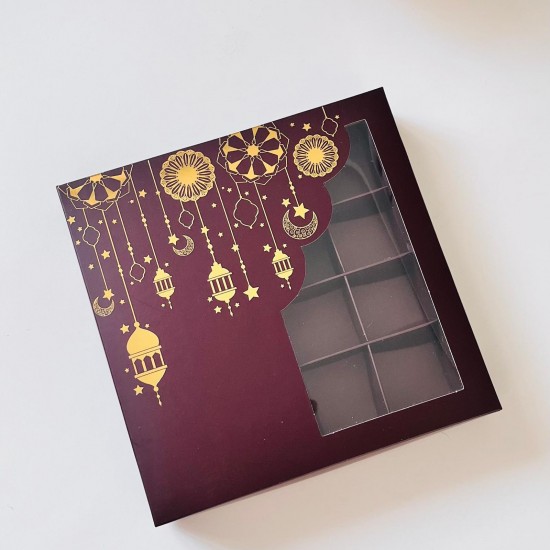 16 Bölmeli Ramazan Temalı Gold Yaldız Baskılı Bonbon Çikolata Kutusu