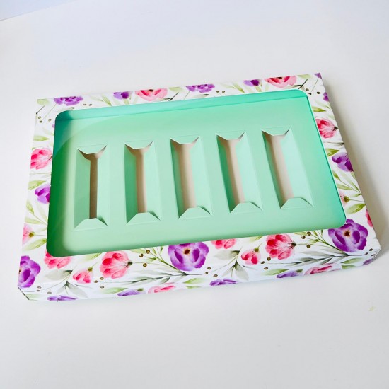 5 Bölmeli Pencereli Çikolata Kutusu Ruj Kalıp-Stick Çikolata  Çiçek Desen