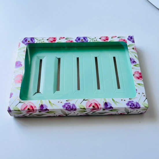 5 Bölmeli Pencereli Stick-Bar Çikolata Kutusu Çiçek Desen