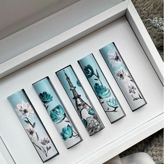 5 Bölmeli Pencereli Stick-Bar Çikolata Kutusu Çiçek Desen