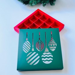 16 Bölmeli Yılbaşı Temalı Tasarım Bonbon Çikolata Kutusu