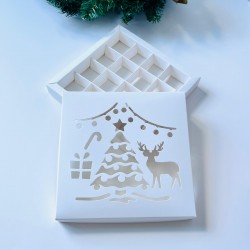 16 Bölmeli Yılbaşı Temalı Tasarım Bonbon Çikolata Kutusu