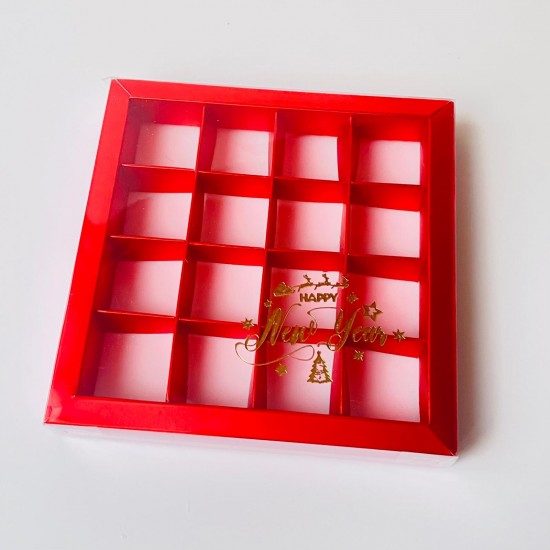 16 Bölmeli Asetat Kapaklı-Yaldız Baskı Bonbon Çikolata Kutusu 