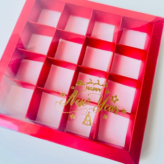 16 Bölmeli Asetat Kapaklı-Yaldız Baskı Bonbon Çikolata Kutusu 