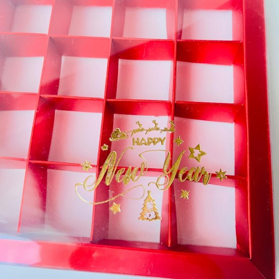 16 Bölmeli Asetat Kapaklı-Yaldız Baskı Bonbon Çikolata Kutusu 