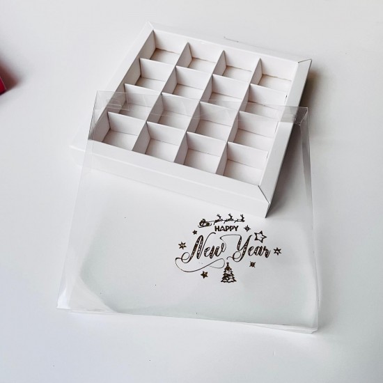 16 Bölmeli Asetat Kapaklı-Yaldız Baskı Bonbon Çikolata Kutusu 