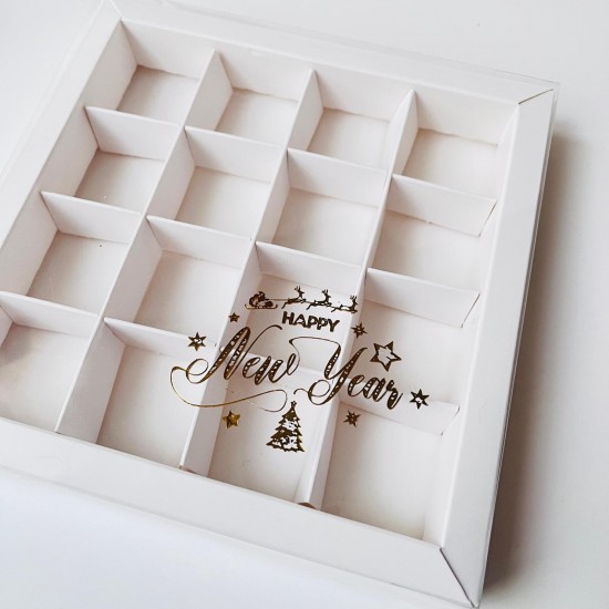 16 Bölmeli Asetat Kapaklı-Yaldız Baskı Bonbon Çikolata Kutusu 