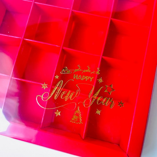 16 Bölmeli Asetat Kapaklı-Yaldız Baskı Bonbon Çikolata Kutusu 