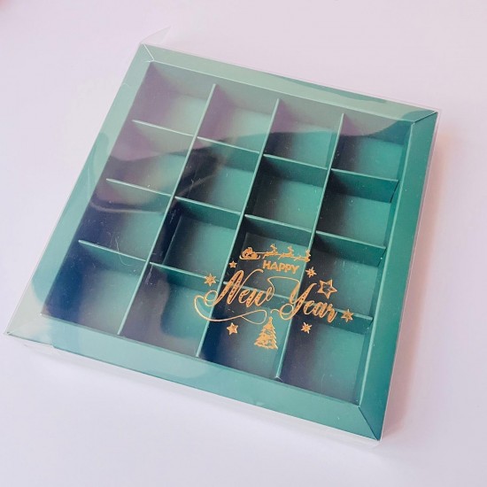 16 Bölmeli Asetat Kapaklı-Yaldız Baskı Bonbon Çikolata Kutusu 