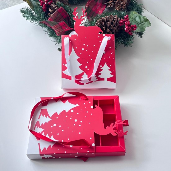 9 Bölmeli Yılbaşı-Geyik Temalı Çanta Model Kutu