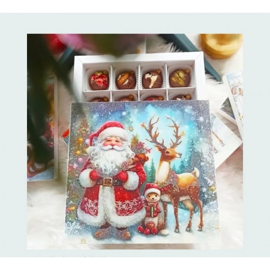 16 Bölmeli Çanta Model Bonbon Çikolata Kutusu-Simli Noel Baba