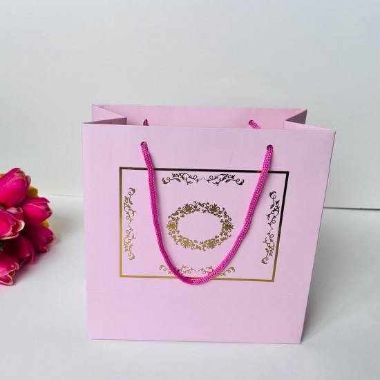 Karton Çanta Pembe Gold Yaldız Desen