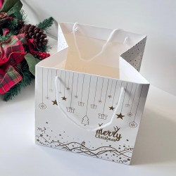 Karton Çanta Yılbaşı Desen-Beyaz 20x20x20 cm