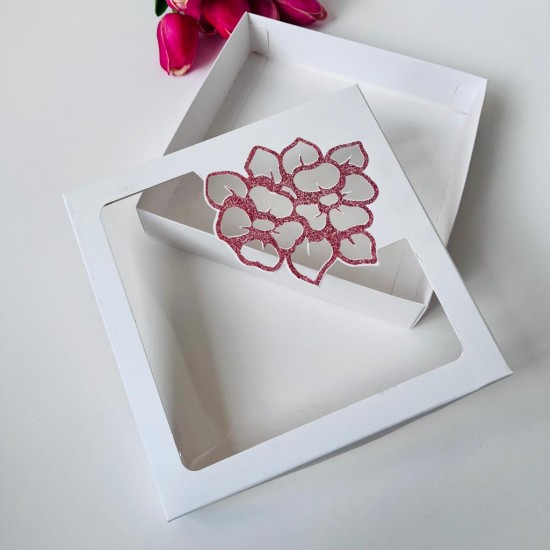 18x18x4 Çiçek Tasarım Karton Kutu-Kırmızı Simli