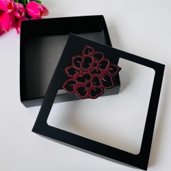 18x18x4 Çiçek Tasarım Karton Kutu-Kırmızı Simli