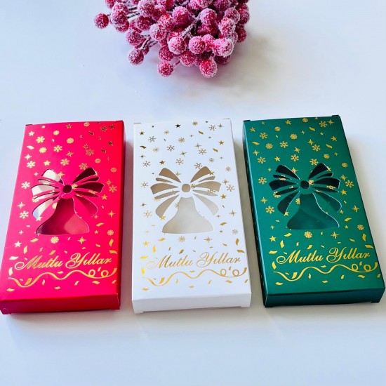 Tablet Çikolata Kutusu Yılbaşı-Gold Yaldız Çan Tasarım Mutlu Yıllar
