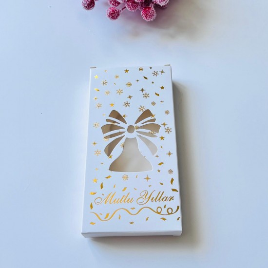 Tablet Çikolata Kutusu Yılbaşı-Gold Yaldız Çan Tasarım Mutlu Yıllar