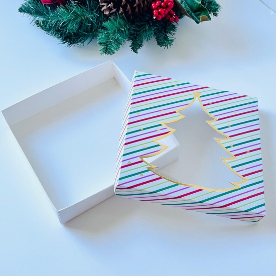 18x18x4 Çam Ağacı Tasarım  Gold Yaldız Kutu