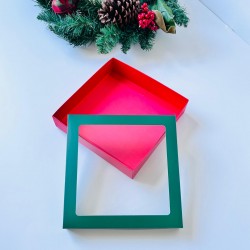 20x20x5 Pencereli Karton Kutu Yeşil-Kırmızı