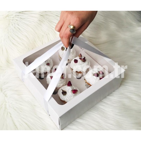 25x25x10 Pencereli Cupcake Taşıma Kutusu 6 Bölmeli