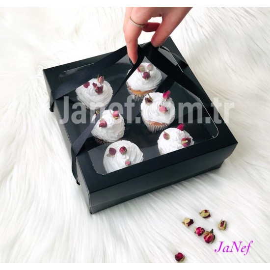 25x25x10 Pencereli Cupcake Taşıma Kutusu 6 Bölmeli